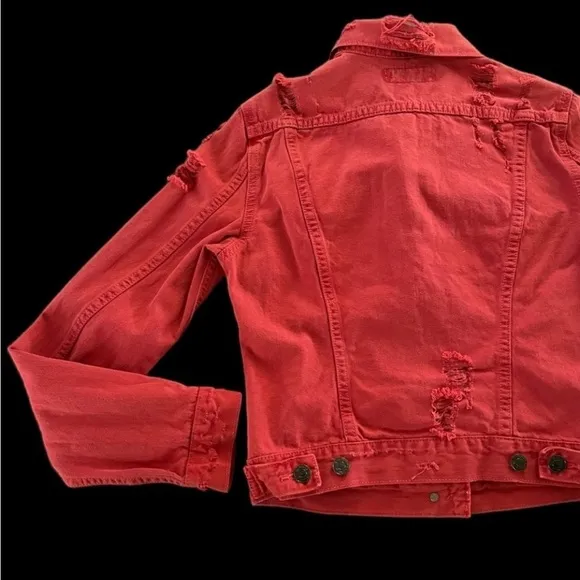 Denim &amp; Supply Ralph Lauren Womens Maroon XS Ripped Tatter Shred Trucker Jacket