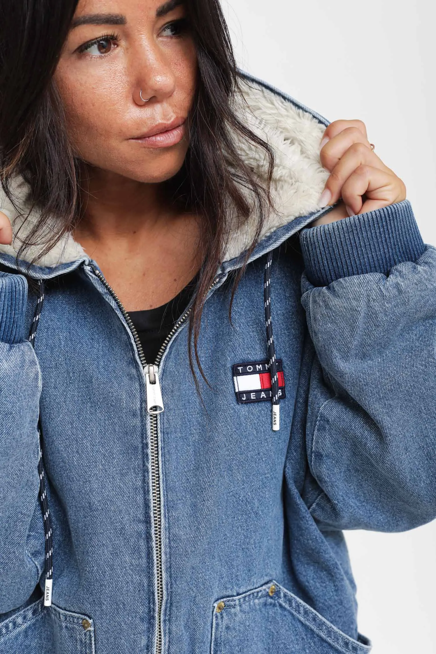 Denim Sherpa Hooded Trucker - Denim Medium