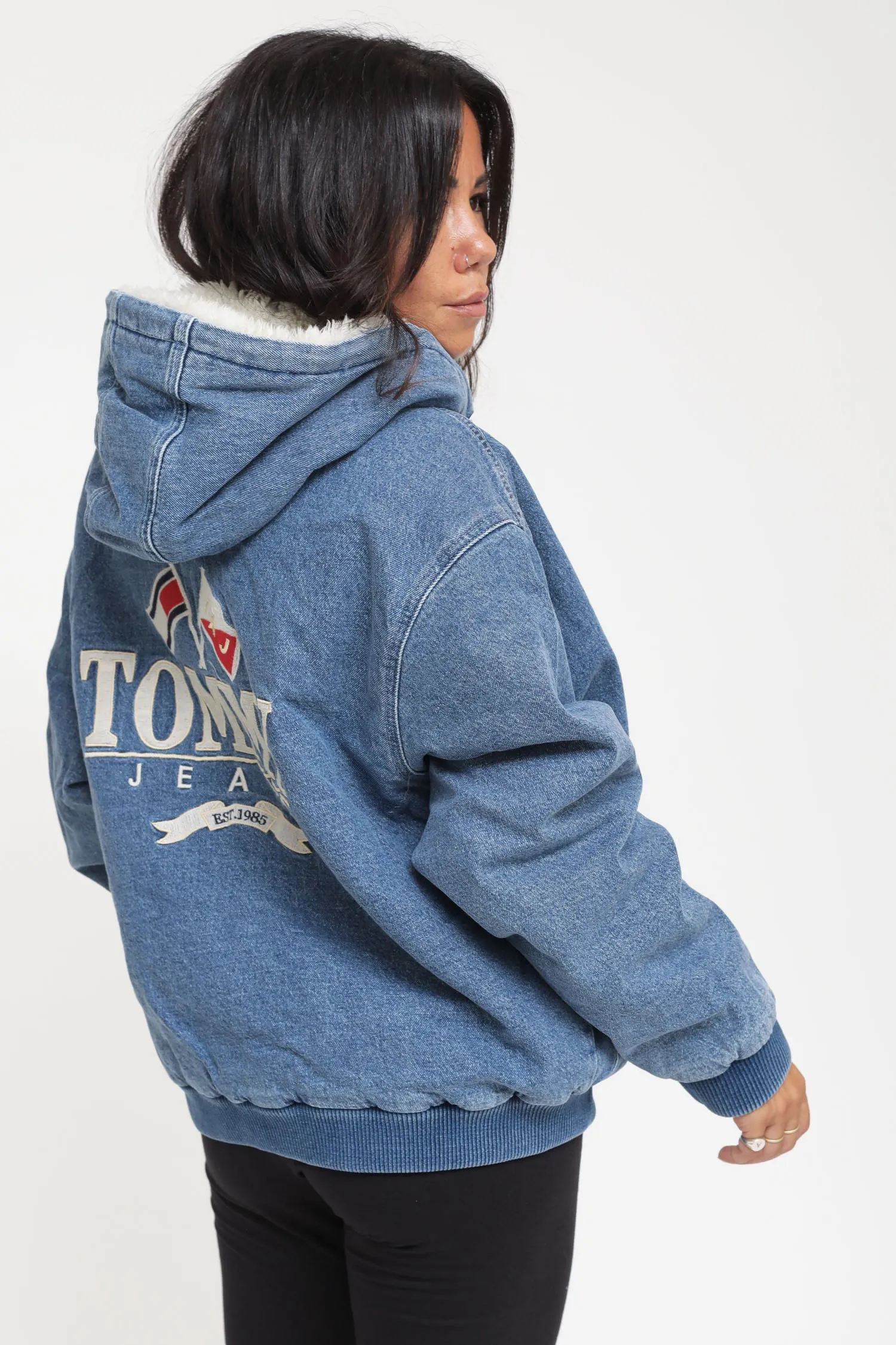 Denim Sherpa Hooded Trucker - Denim Medium