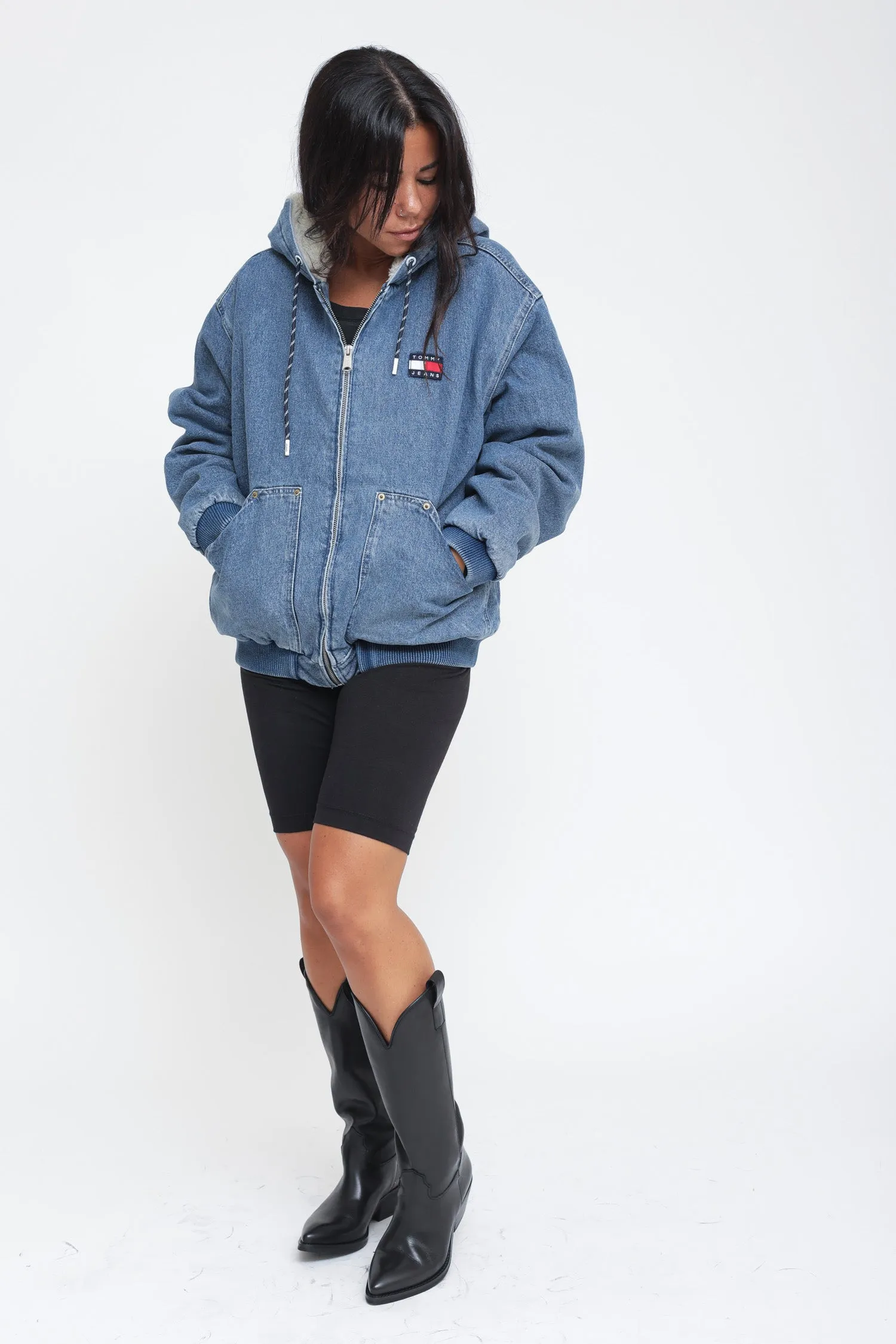 Denim Sherpa Hooded Trucker - Denim Medium