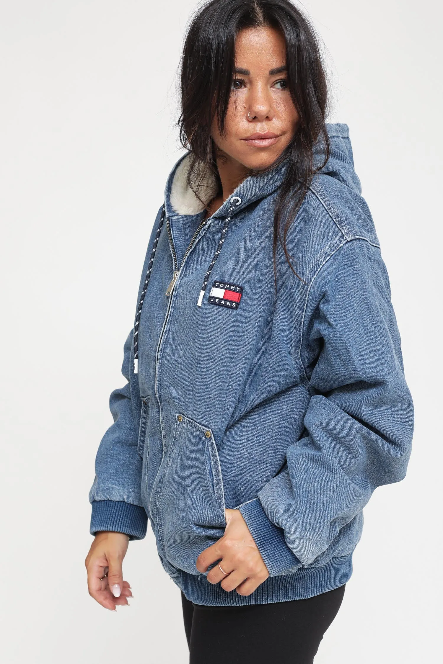 Denim Sherpa Hooded Trucker - Denim Medium