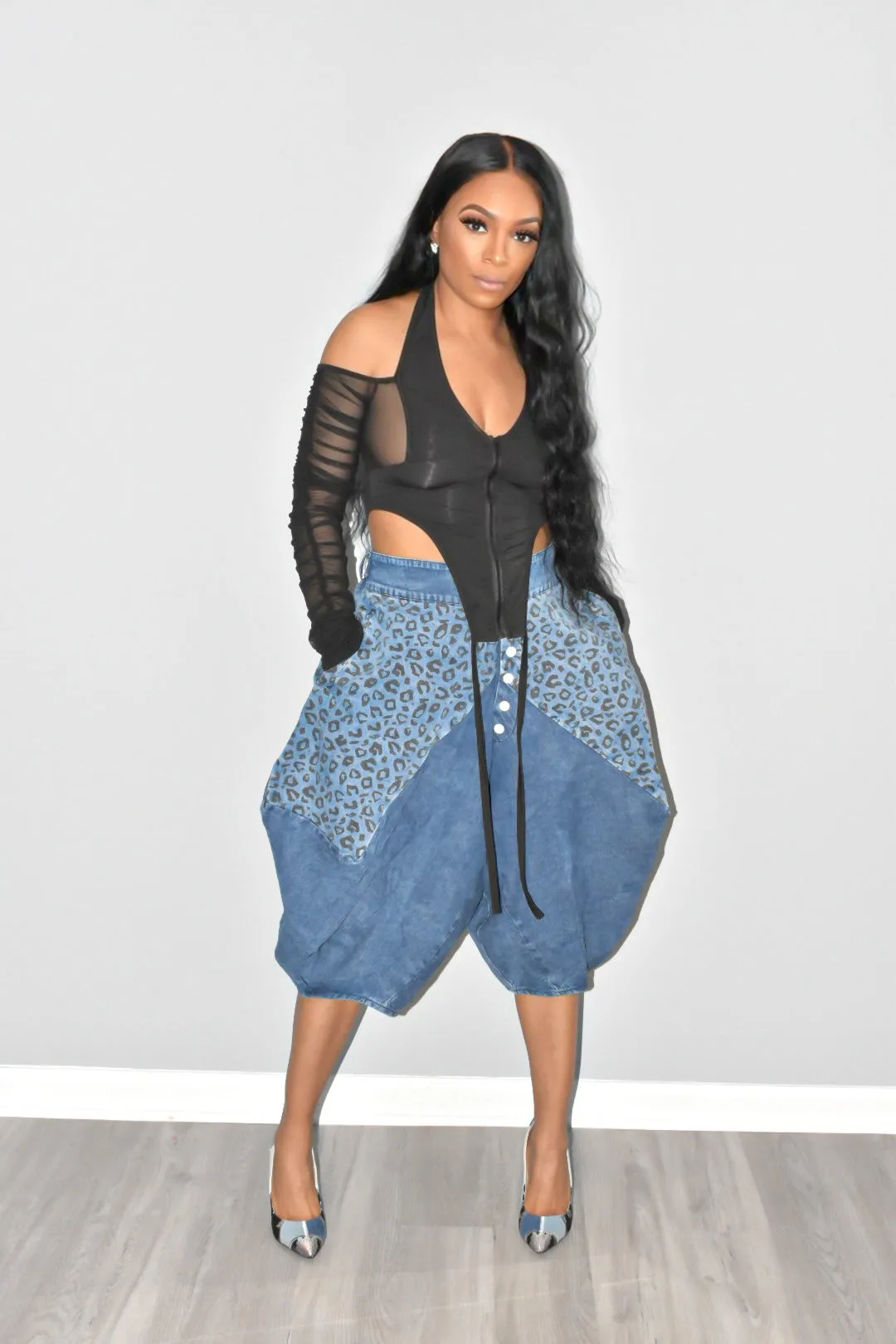 Denim with Leopard Harem Pants