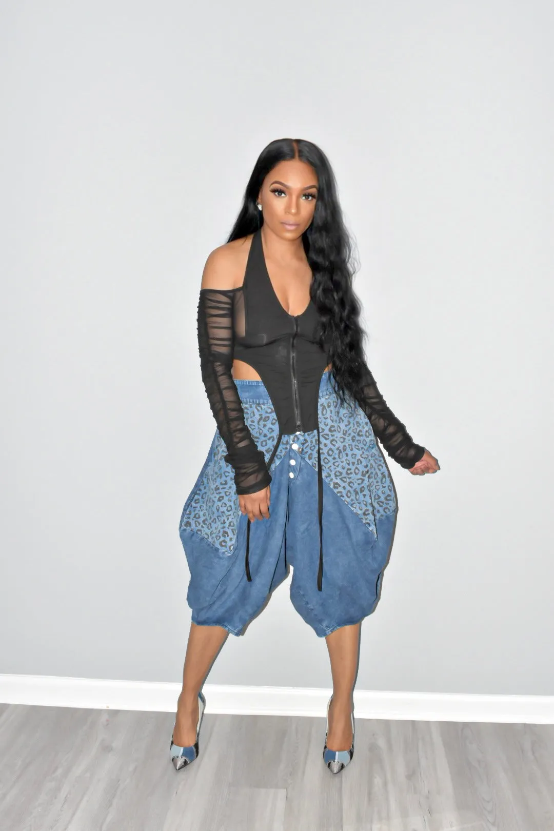 Denim with Leopard Harem Pants