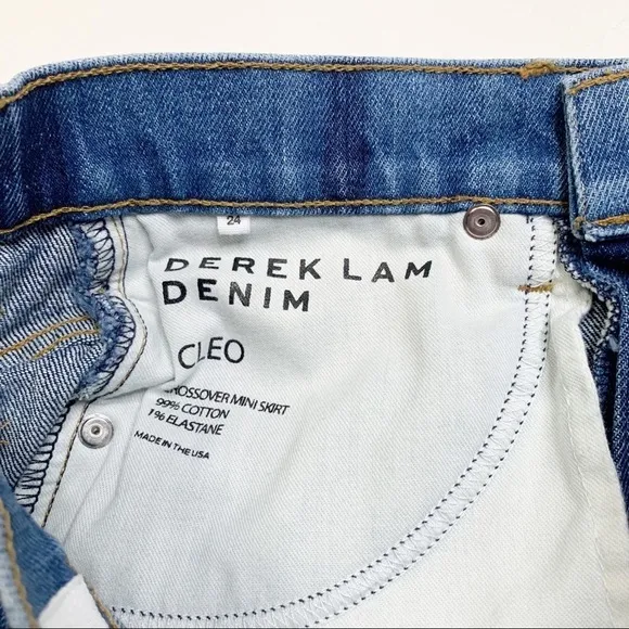 Derek Lam Cleo Crossover Mini Skirt size 24 Denim Raw Hem
