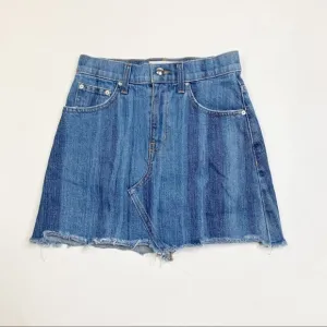 Derek Lam Cleo Crossover Mini Skirt size 24 Denim Raw Hem