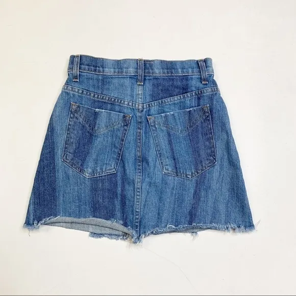 Derek Lam Cleo Crossover Mini Skirt size 24 Denim Raw Hem