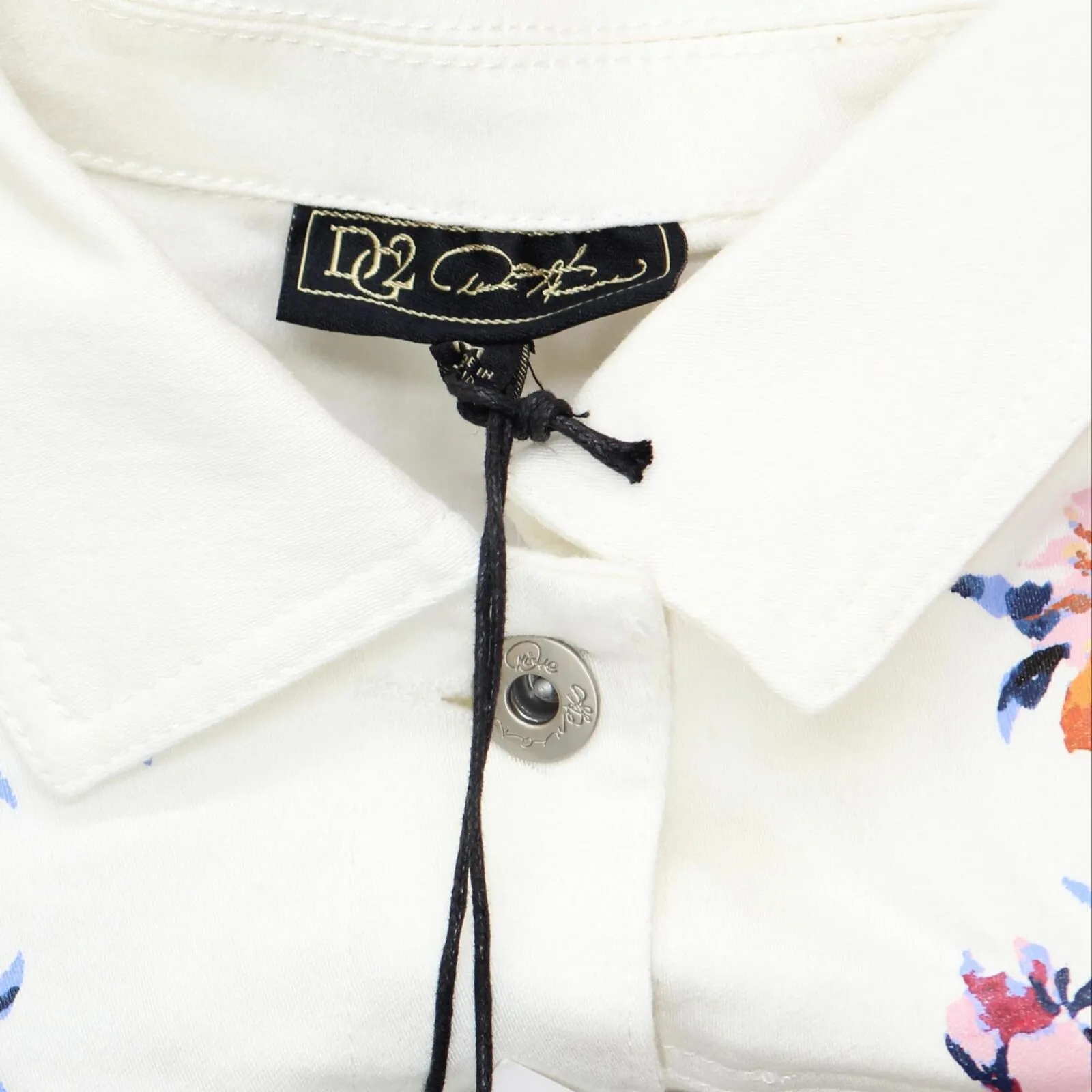 DG2  by Diane Gilman Womens Painted Floral Denim Trucker Jacket Ivory White M