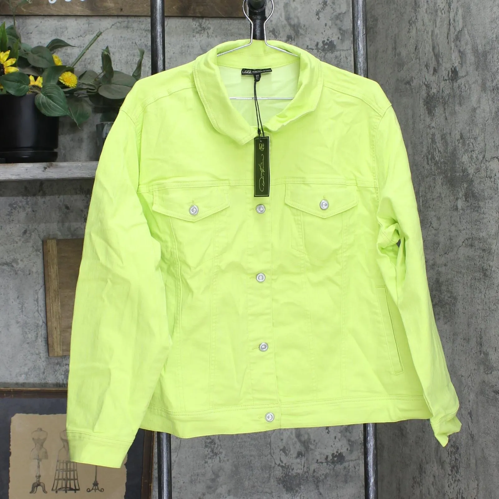 DG2 Womens Neon Denim Trucker Jacket 697854 Neon Green 1X