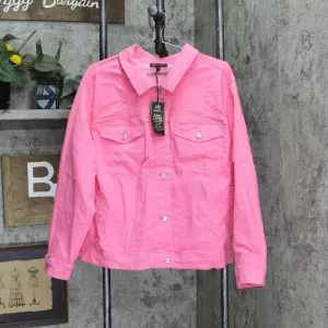 DG2 Womens Plus Size Neon Denim Trucker Jacket 697854 Neon Pink 2X