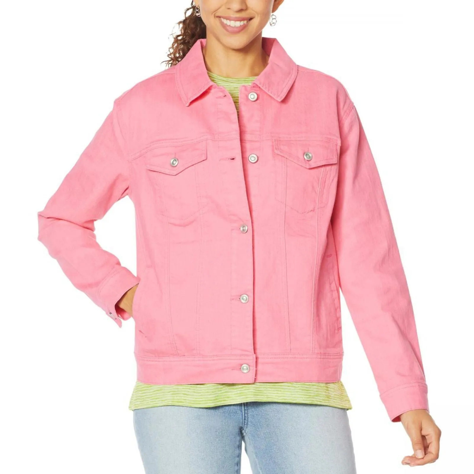 DG2 Womens Plus Size Neon Denim Trucker Jacket 697854 Neon Pink 2X