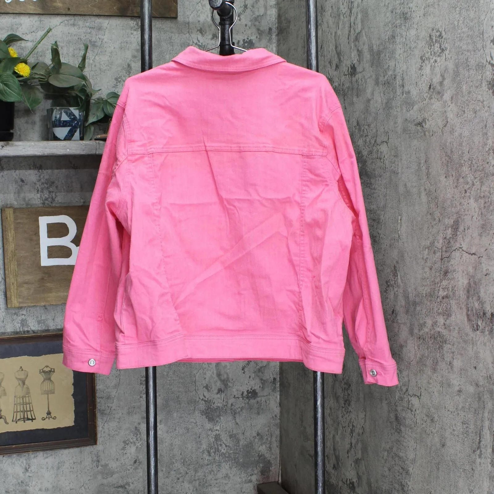 DG2 Womens Plus Size Neon Denim Trucker Jacket 697854 Neon Pink 2X