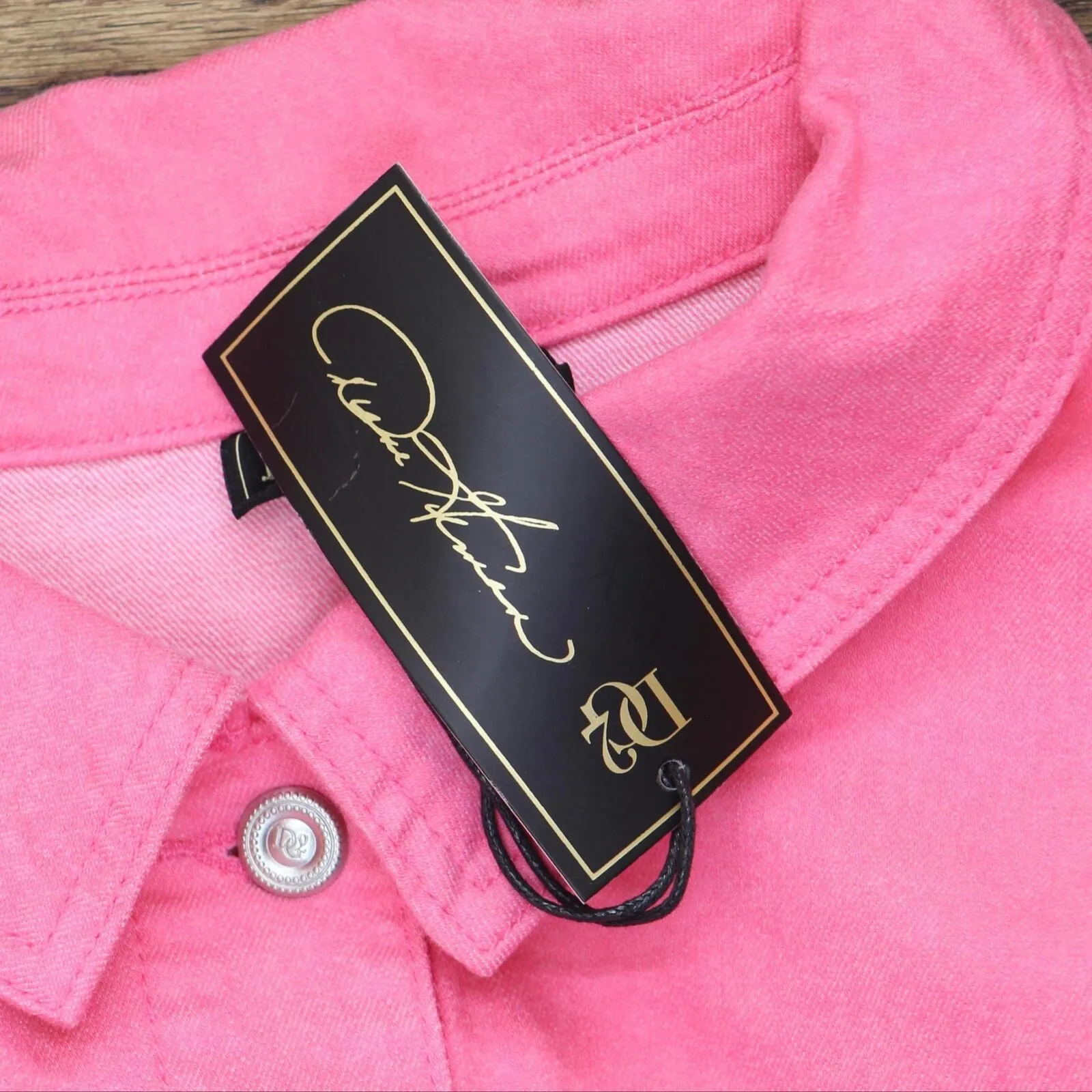 DG2 Womens Plus Size Neon Denim Trucker Jacket 697854 Neon Pink 2X