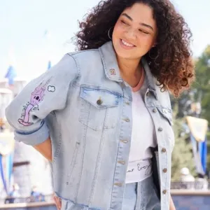 Disney Tangled Rapunzel Denim Jacket Let Your Power Shine Embroidered Size L