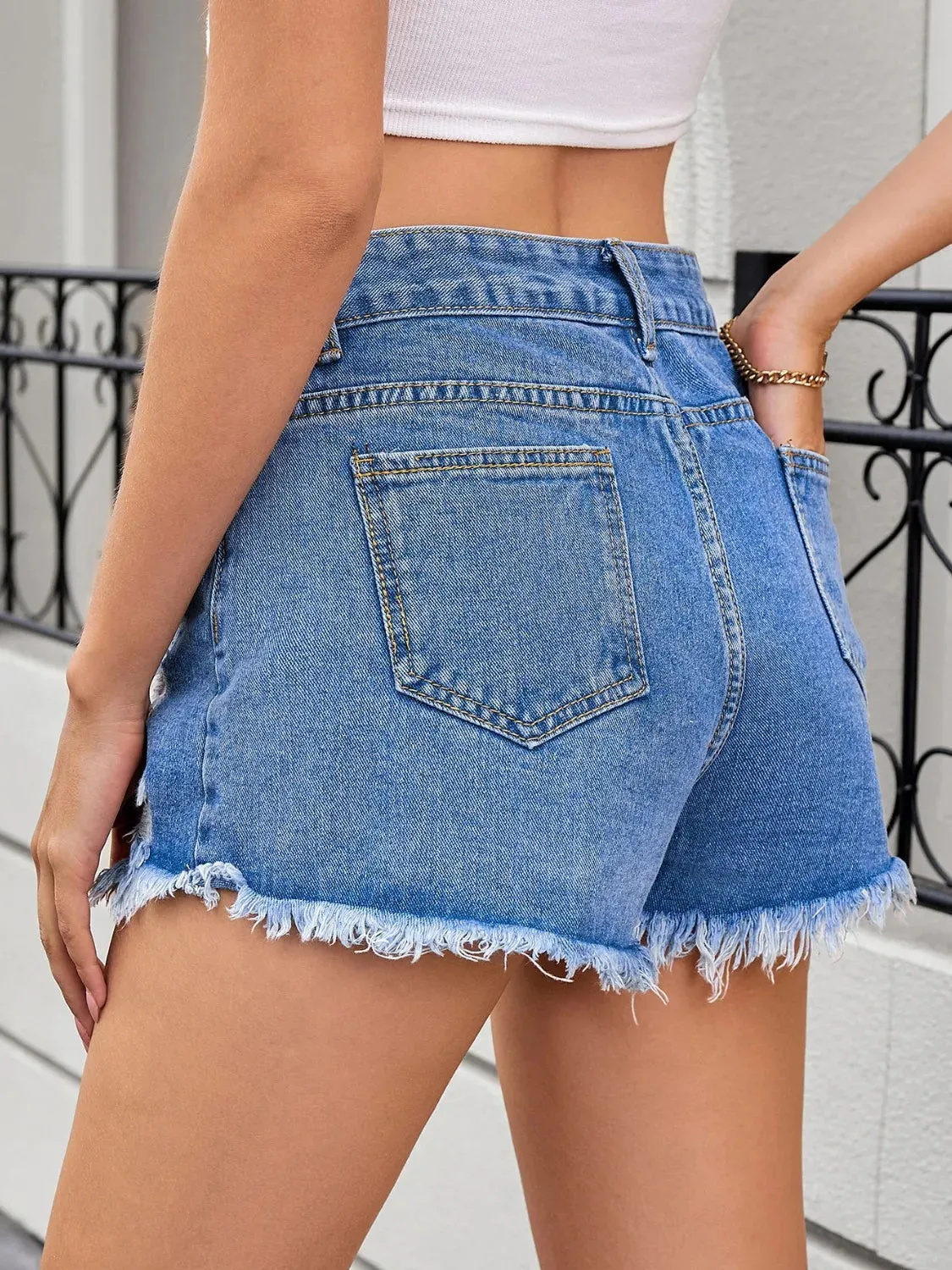 Distressed Raw Hem Denim Shorts