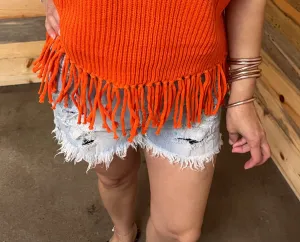 Distressed Raw Hem Denim Shorts
