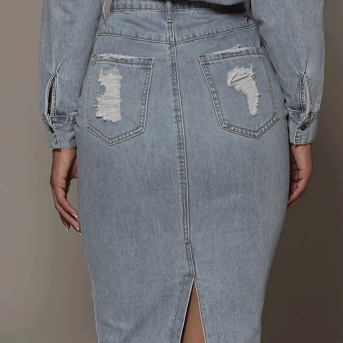 Distressed Slit Denim Skirt