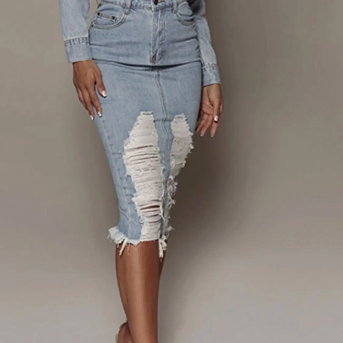 Distressed Slit Denim Skirt