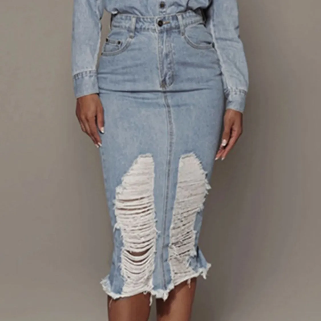 Distressed Slit Denim Skirt