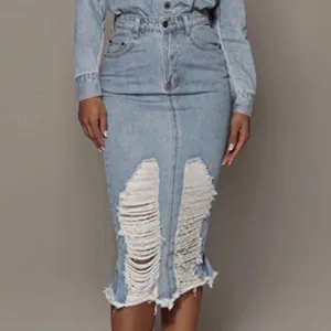 Distressed Slit Denim Skirt