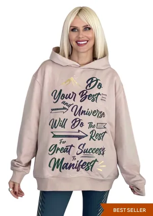 ‘Do Your Best’ Reflective & Rhinestone Affirmation Hoodie - Beige