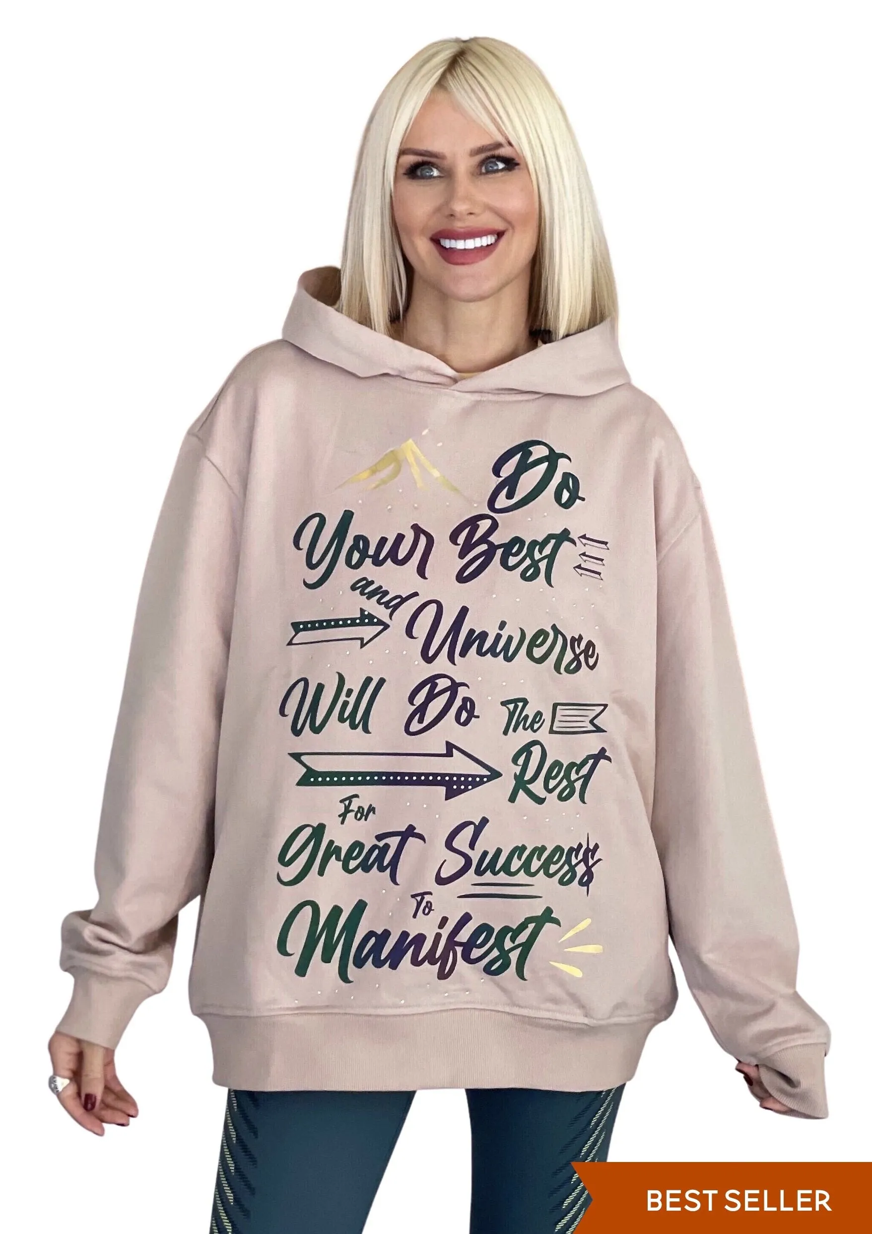 ‘Do Your Best’ Reflective & Rhinestone Affirmation Hoodie - Beige