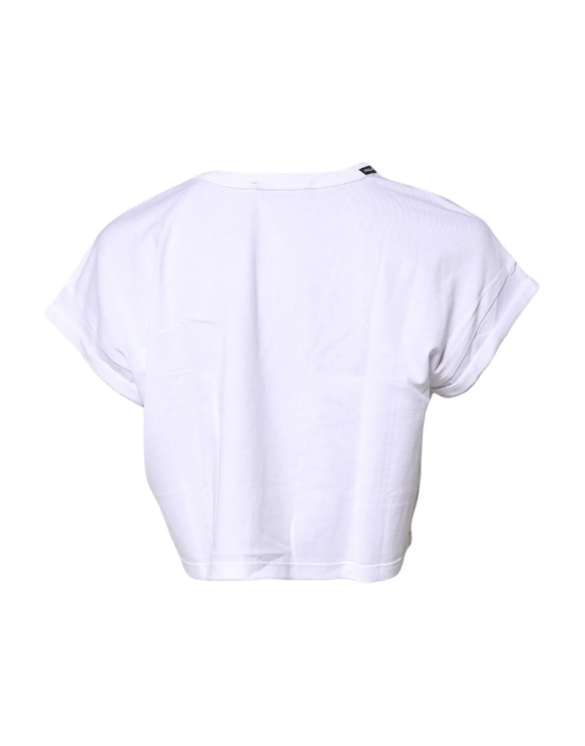 Dolce & Gabbana White Cotton Crew Neck Cropped T-shirt Top