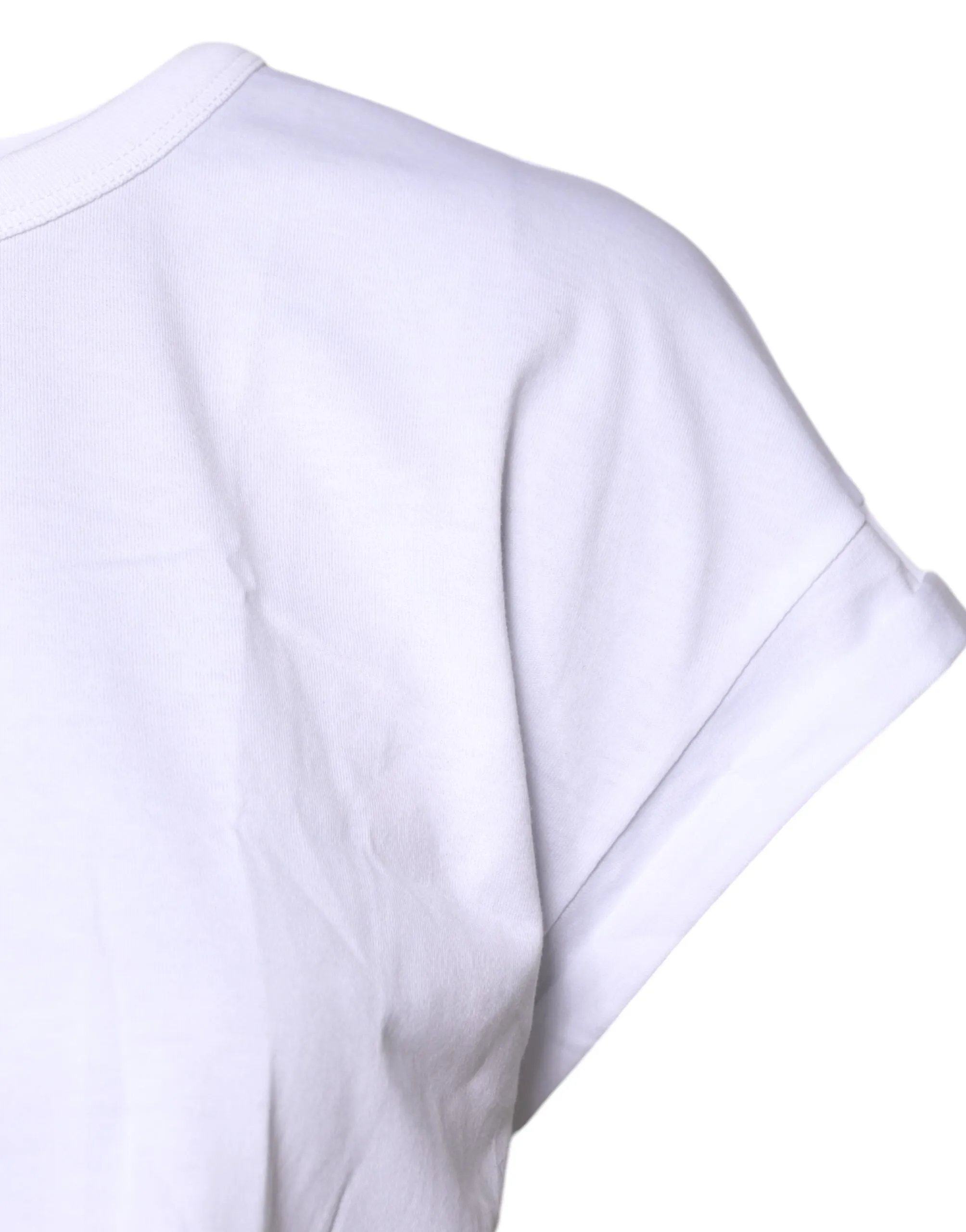 Dolce & Gabbana White Cotton Crew Neck Cropped T-shirt Top