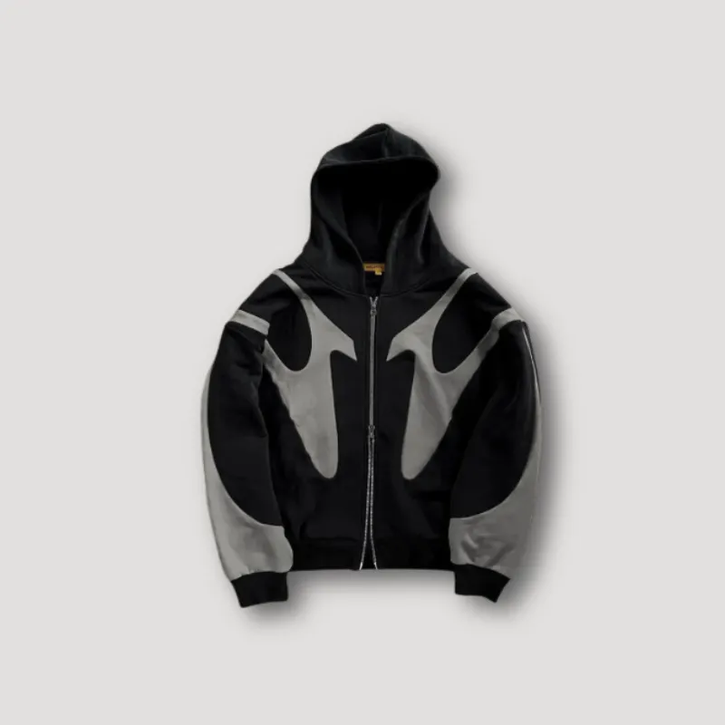 Ed Hardy Stijl Splits Patchwork Y2k Hoodie - Unisex - Zip Up Rits
