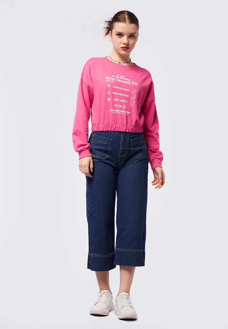 Elastic Long Sleeve Crop Sweatshirt