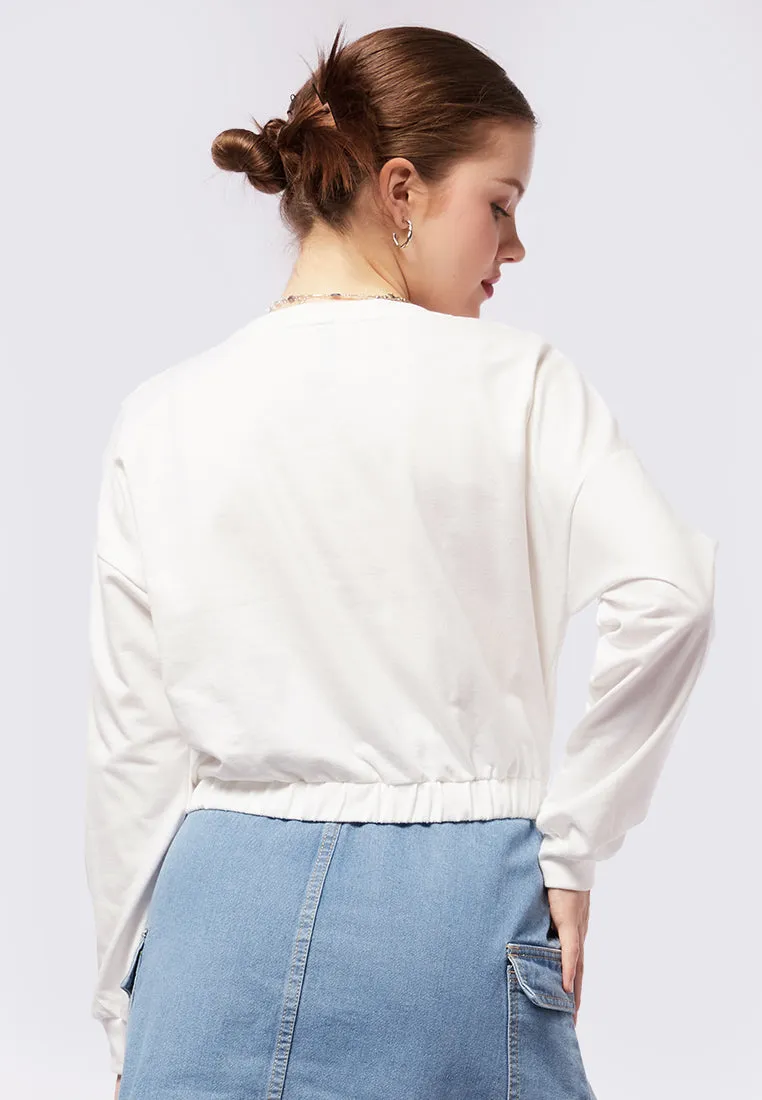 Elastic Long Sleeve Crop Sweatshirt