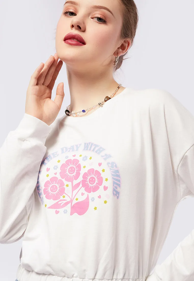 Elastic Long Sleeve Crop Sweatshirt