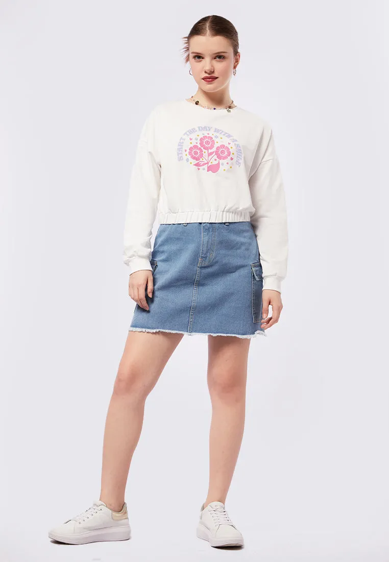 Elastic Long Sleeve Crop Sweatshirt