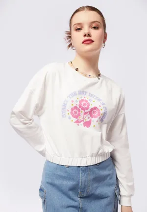 Elastic Long Sleeve Crop Sweatshirt