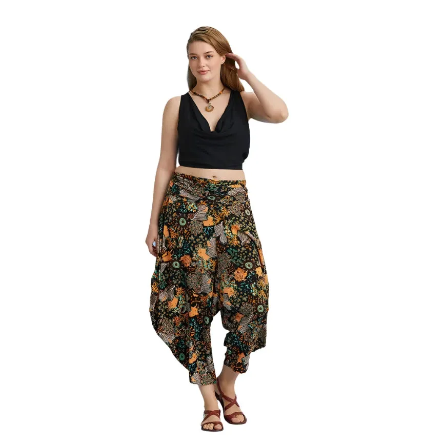 Elastic Waist Floral Print Harem Pants
