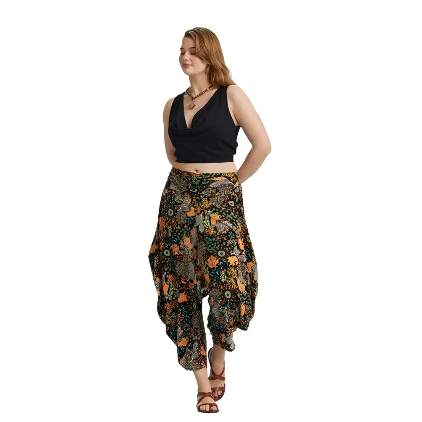 Elastic Waist Floral Print Harem Pants