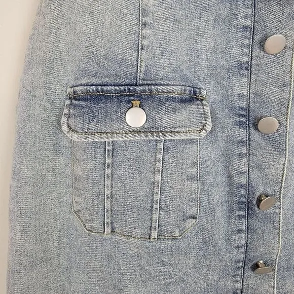 Elliatt Disco Kaffir Mid Blue Stretchy Denim Button Pockets Mini Skirt Size M