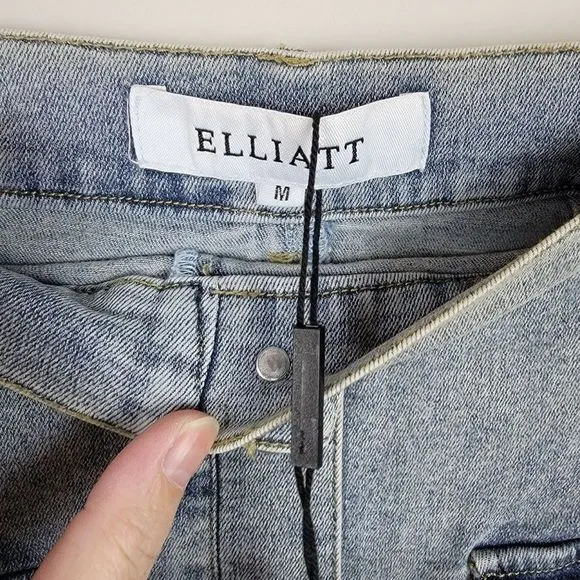Elliatt Disco Kaffir Mid Blue Stretchy Denim Button Pockets Mini Skirt Size M