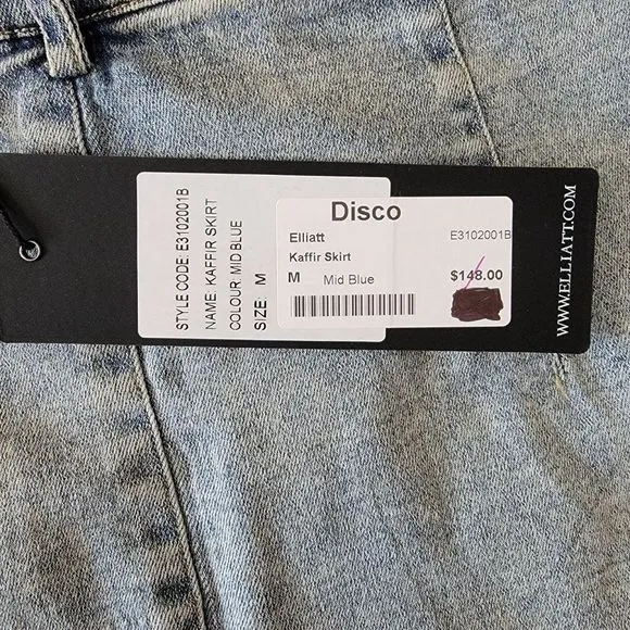 Elliatt Disco Kaffir Mid Blue Stretchy Denim Button Pockets Mini Skirt Size M