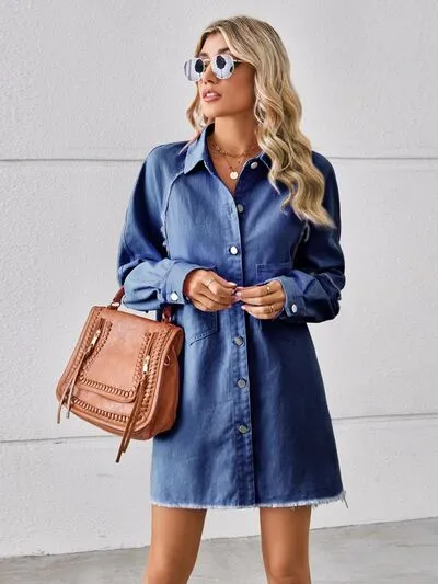 Ellie Raw Hem Button Up Denim Dress