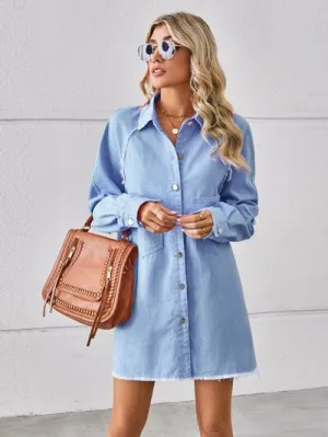 Ellie Raw Hem Button Up Denim Dress