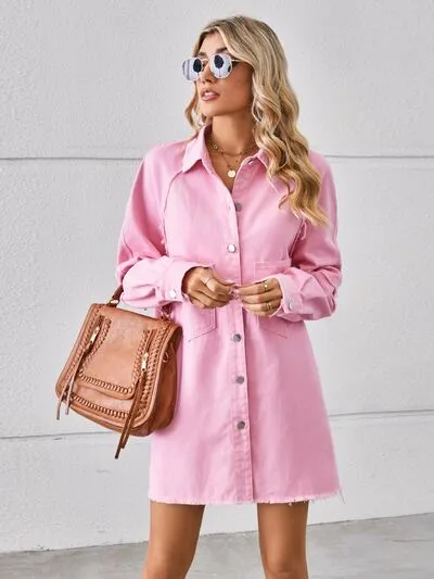 Ellie Raw Hem Button Up Denim Dress