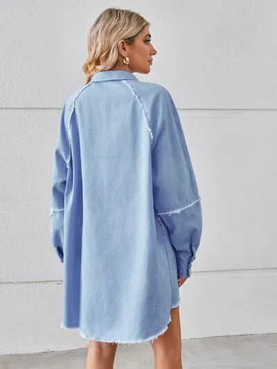 Ellie Raw Hem Button Up Denim Dress