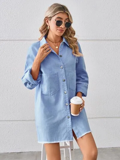 Ellie Raw Hem Button Up Denim Dress