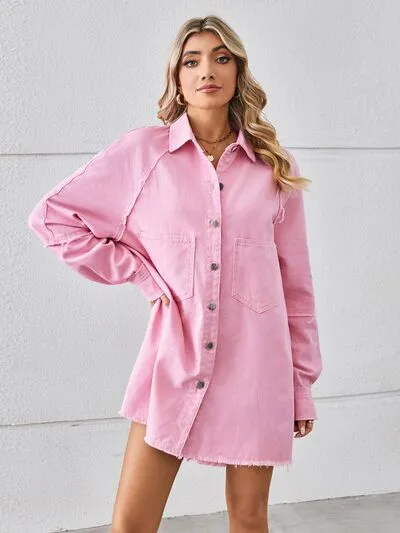Ellie Raw Hem Button Up Denim Dress