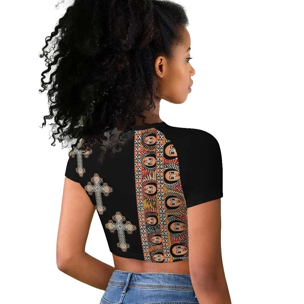 Ethiopia Angels Tilet With Cross Raglan Cropped T shirt Black Color LT15