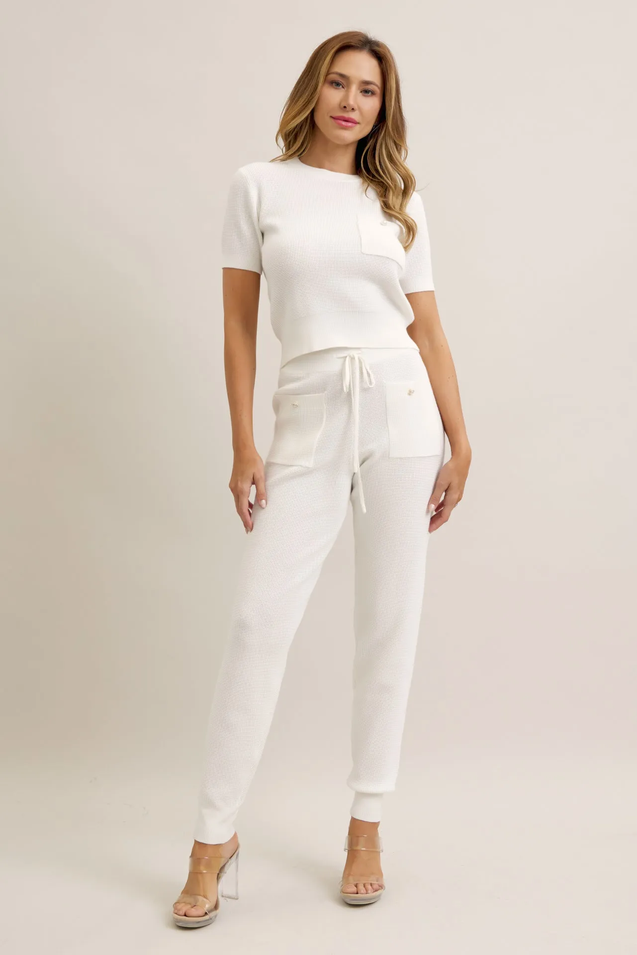 Evelina Knit Short Sleeve Top and Jogger Pants Set