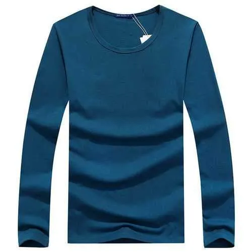 Fall Winter Mens Solid Color Base Tees Round Neck Long Sleeve T-shirts