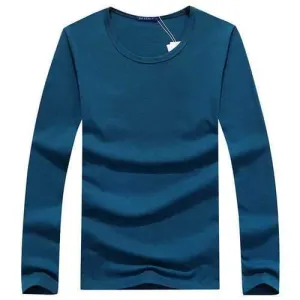Fall Winter Mens Solid Color Base Tees Round Neck Long Sleeve T-shirts