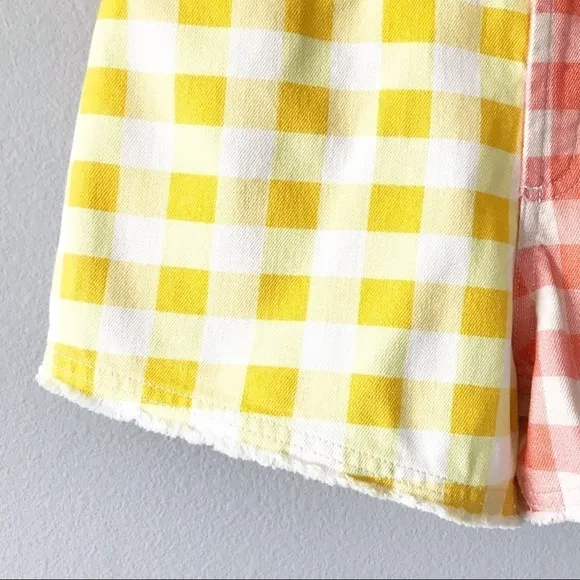 Farm Rio for Anthropologie Gingham Denim Jean Shorts Size XS Raw Hem NEW
