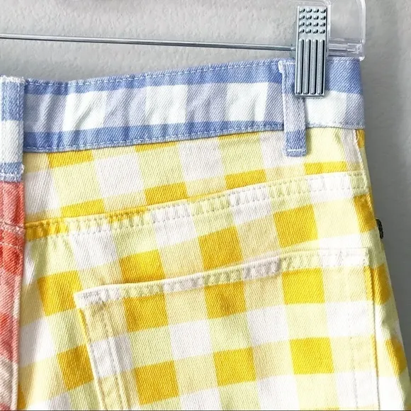 Farm Rio for Anthropologie Gingham Denim Jean Shorts Size XS Raw Hem NEW